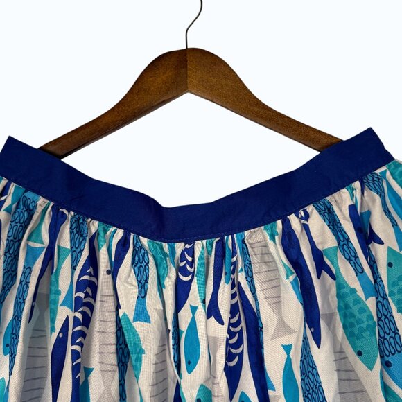 Oblong Box Shop School of Fish Novelty Print Circle Skirt Retro Tiki Rockabilly - Picture 4 of 6